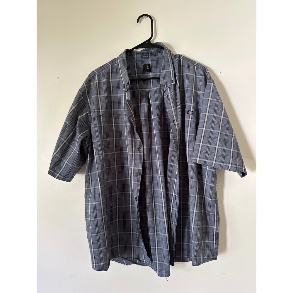 Dickies Mens XL Relaxed Fit Short Sleeve Plaid Button Up Work Shirt Oversized
